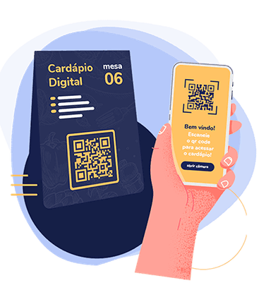 Ilustração de uso do cardápio digital via celular